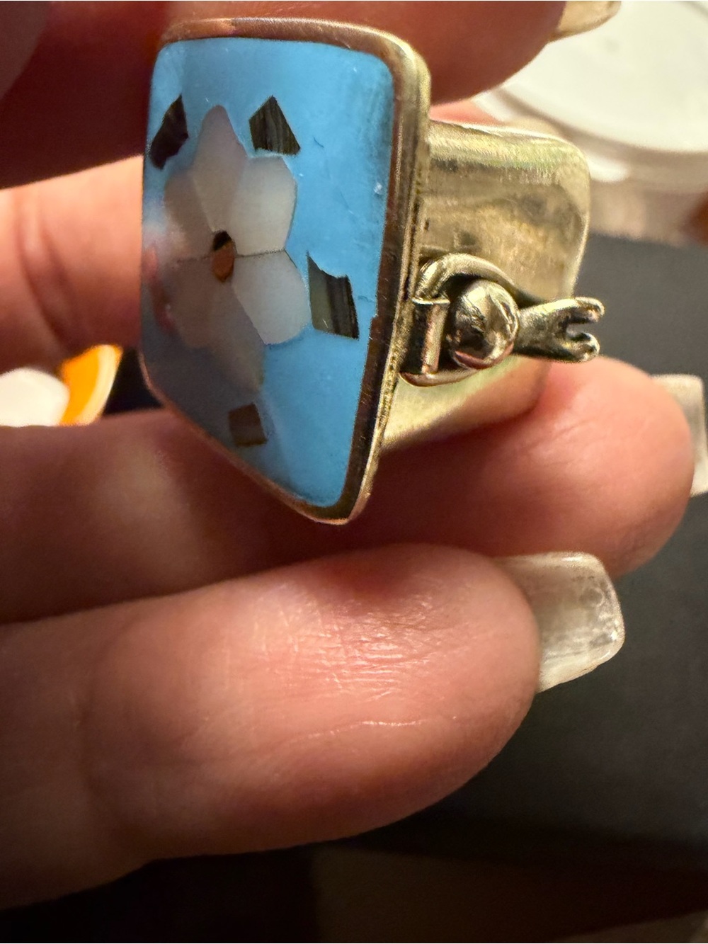 Vintage Alpaca Mexico Pill Box Abalone/Shell Enamel